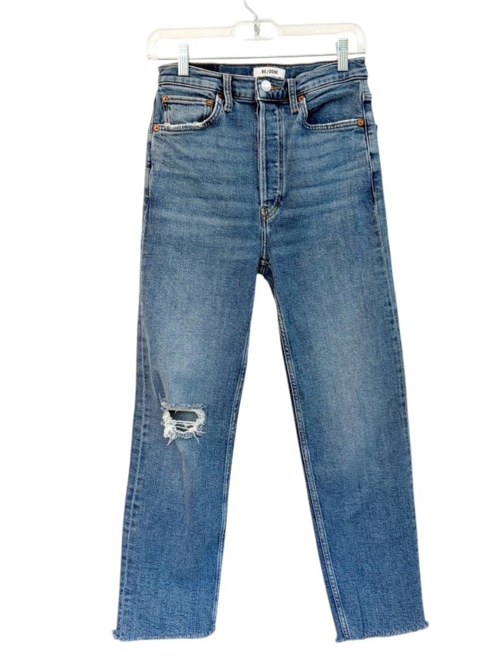 Re/Done 70s Ultra High Rise Stovepipe Distressed Jeans 27